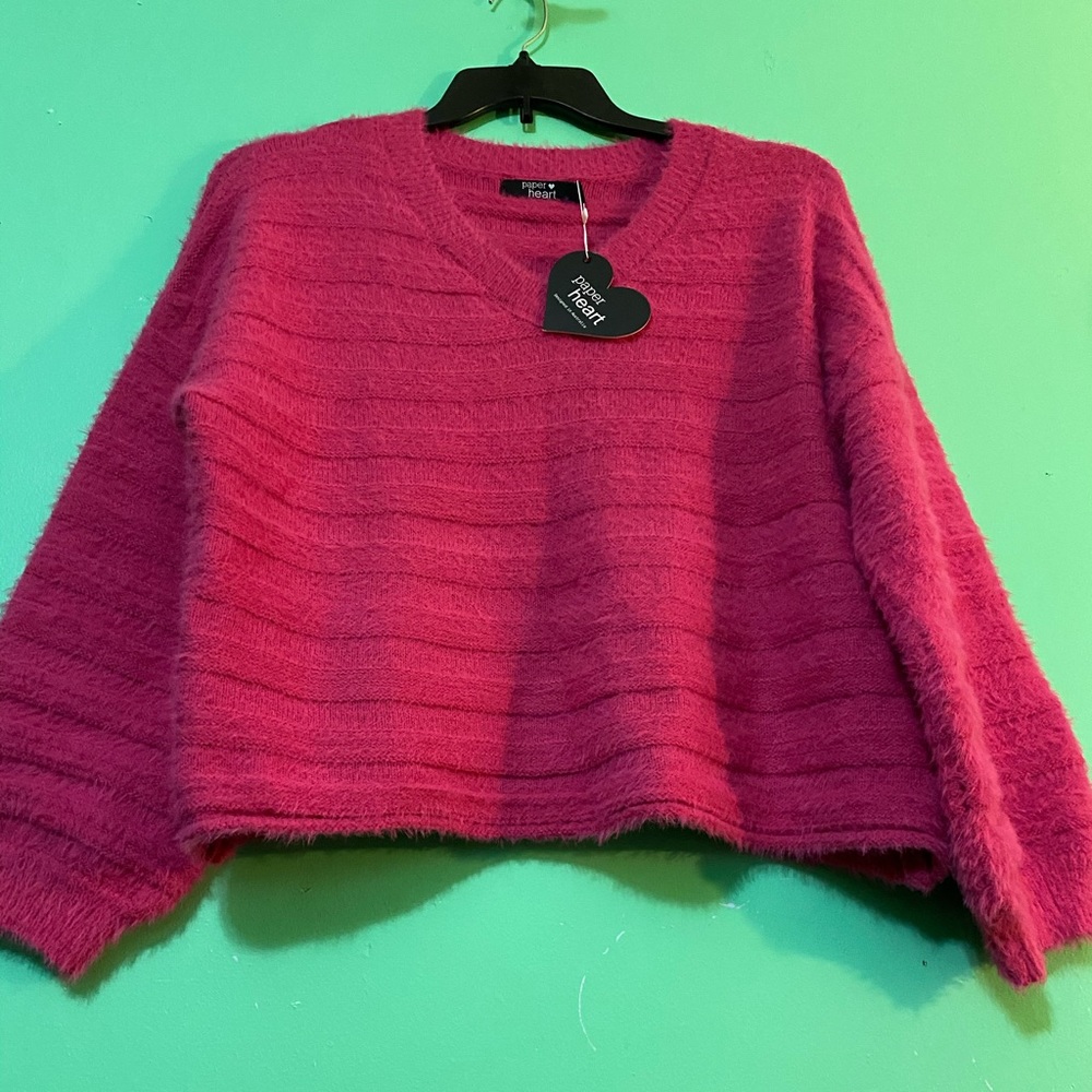 Paper Heart- Hot Pink Ballon Sleeve Sweater (L)